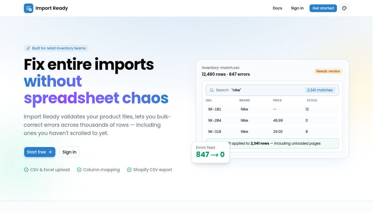 Import Ready homepage