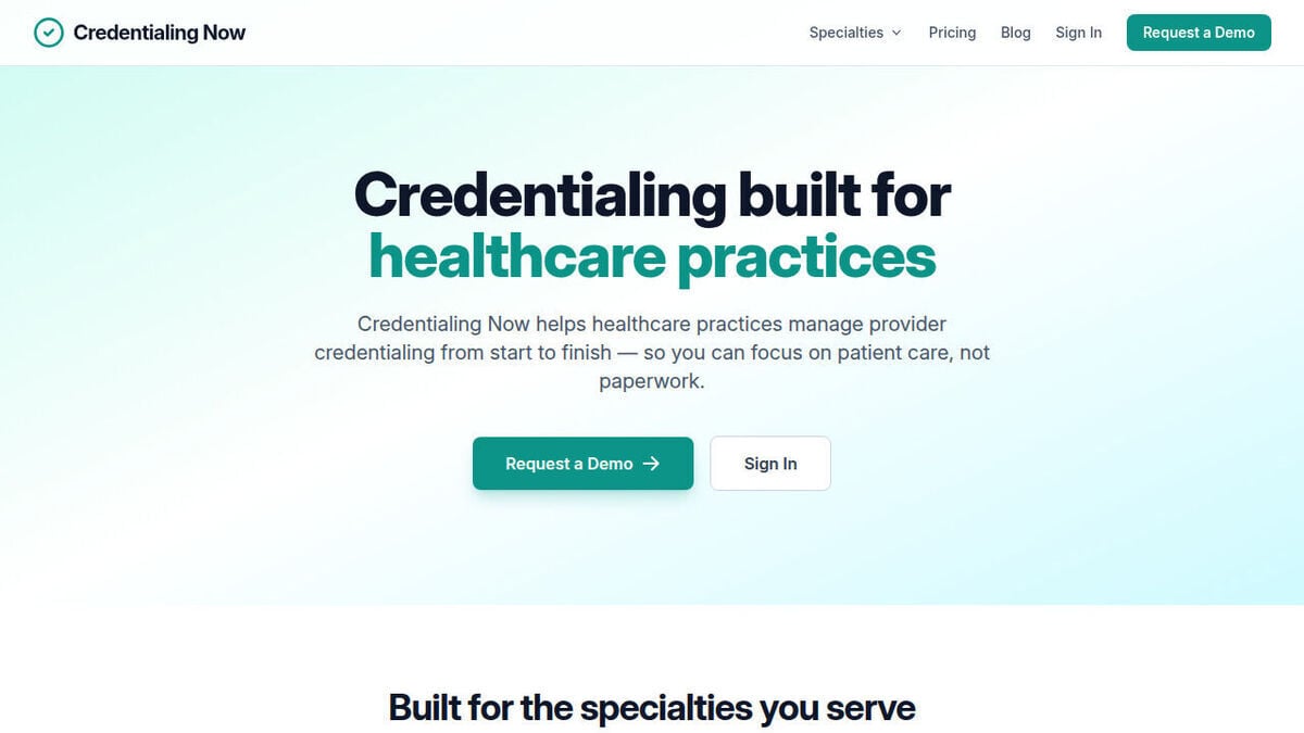Credentialing Now homepage